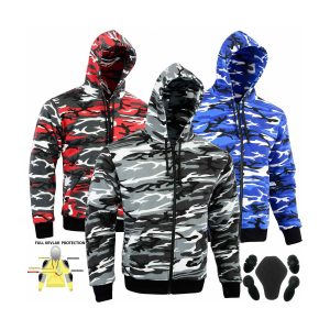 Protective Motorcycle Hoodie Camo Blue Fully Kevlar Lined