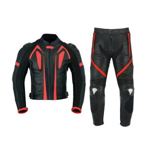 Men Two Piece Motorcycle Leather Suit