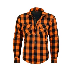 Protective Flannel Motorcycle Shirt Kevlar Lined Orange/Black