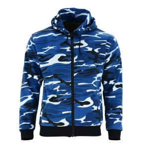 Protective Motorcycle Hoodie Camo Blue Fully Kevlar Lined