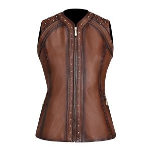 Womens Shoulder pads brown leather vest