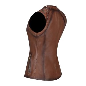 Womens Shoulder pads brown leather vest