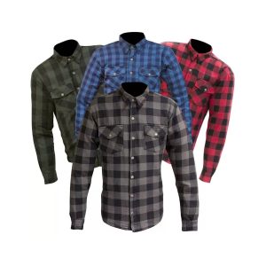 Protective Flannel Motorcycle Shirt Kevlar Lined Charcoal/Maroon/Black